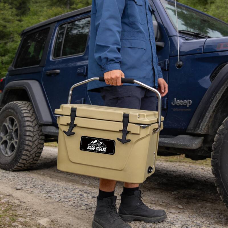 20 Quart Khaki Cooler, Ultra-Tough Hard Shell Ice Chest, Compact Portable Cooler Keeps Ice Up to 5 Days for Outdoor Adventures