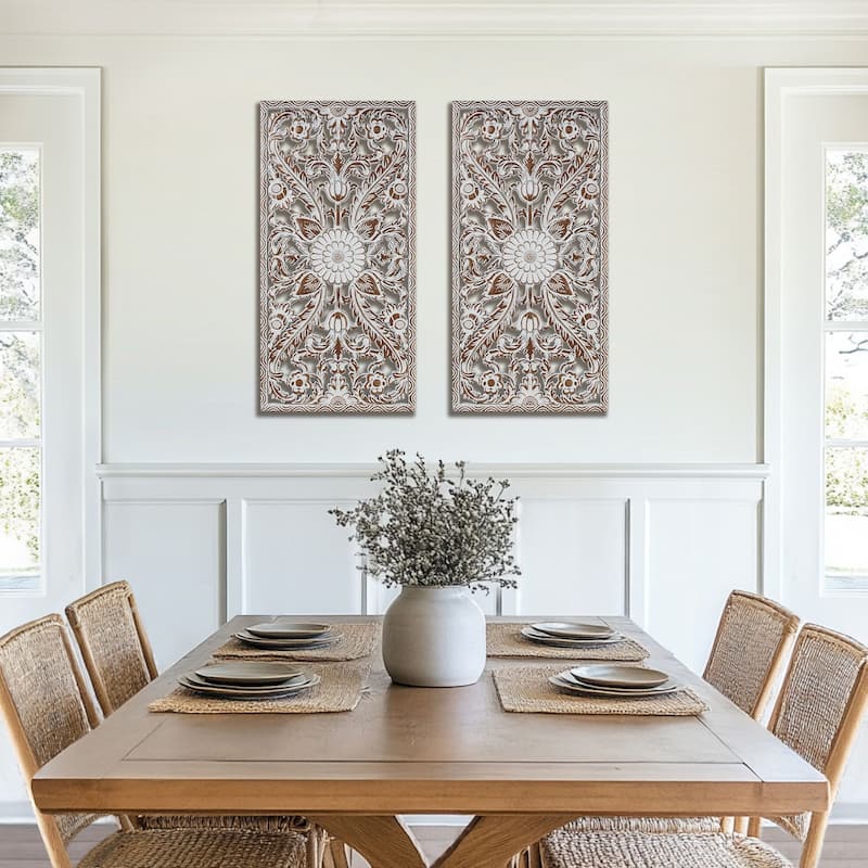 Madison Park Botanical Distressed Carved Wood Wall Decor (Set of 2)