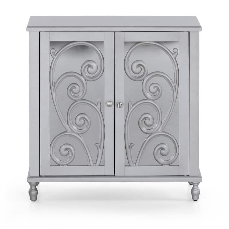 Sophia & William Silver 2-Door Fujimori Mirror Accent Storage Cabinet