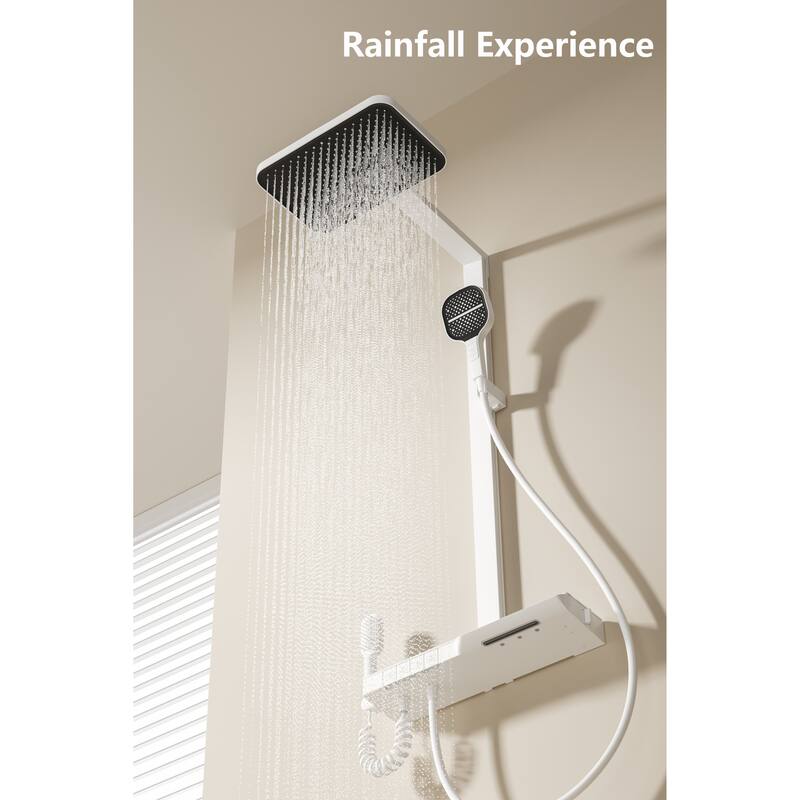 Exposed Wall Mounted Square Slide Bar Showerhead & 3-mode Handheld Shower