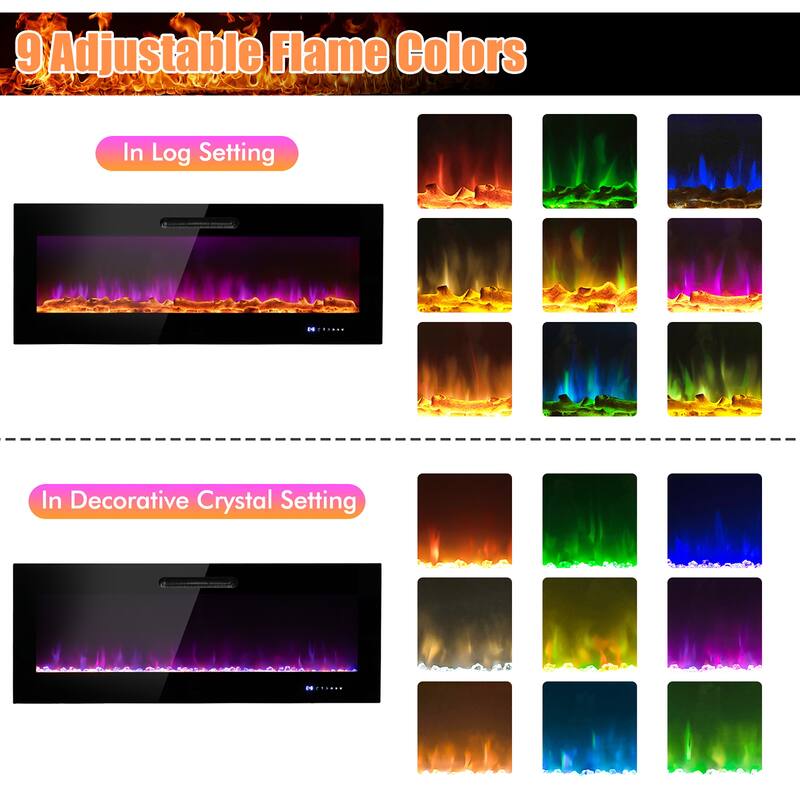 Costway 50''\60'' Electric Fireplace Recessed Wall Mounted Heater