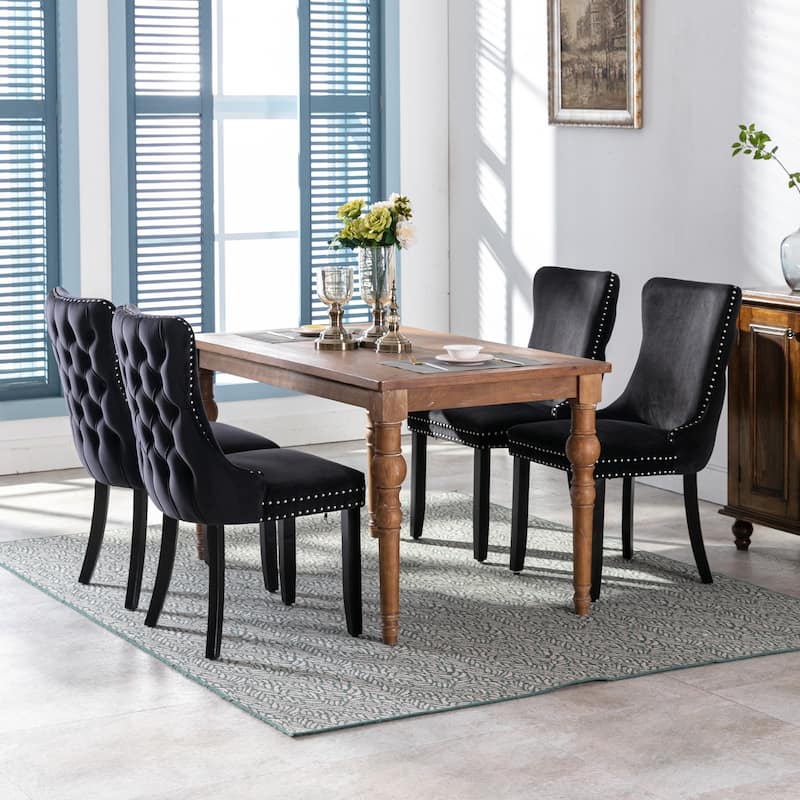 Velvet Upholstered Dining Chair with Wing Back Modern Kitchen Chair with Nailhead Trim Wood Frame Side Chair, Set of 2
