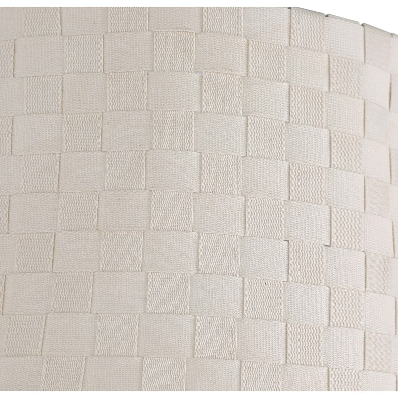 Nek 66 Inch Floor Lamp, Basketweave Drum Shade, Ivory Fabric, Gold Metal