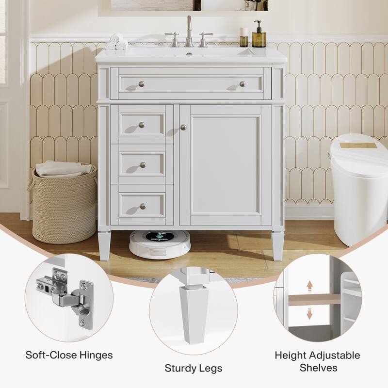 36'' Freestanding Bathroom Vanity with Integrated Ceramic Sink, Tip-Out Drawer, Door Organizer