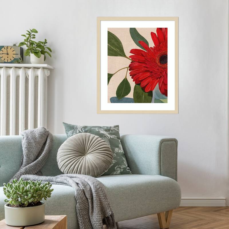 Red Gerbera Daisy Detail No. 2 by Katie Oshea Wood Framed Wall Art Print