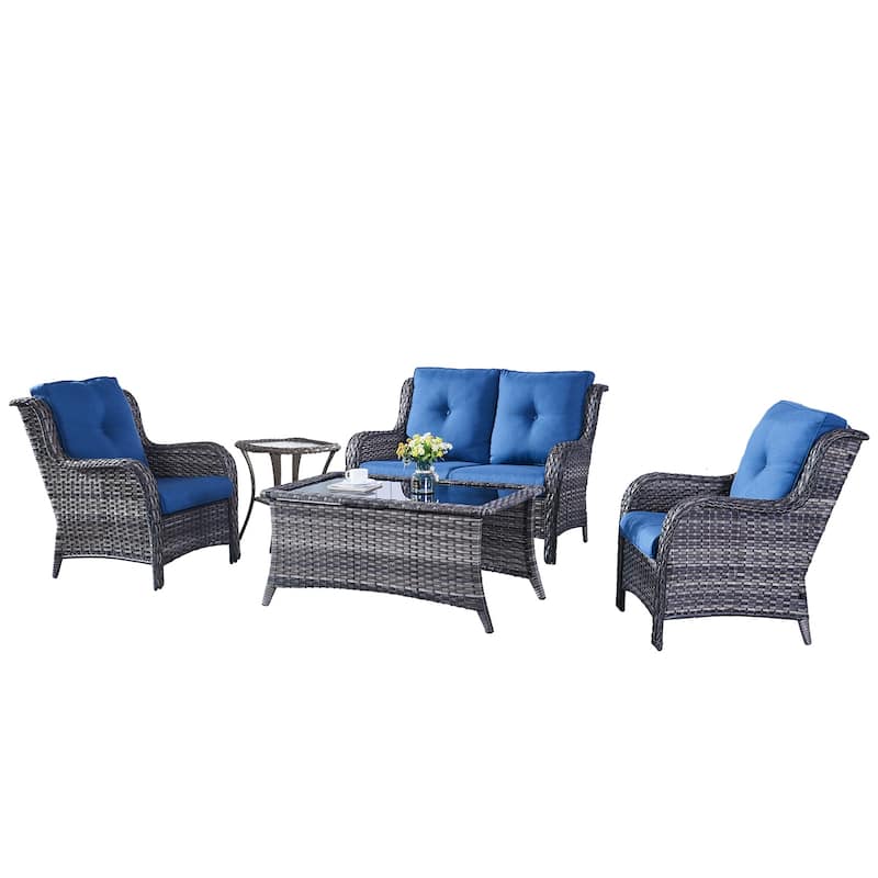 Pocassy 5 Pieces Outdoor Patio 2-Seat Sofa Chairs with Coffee Table