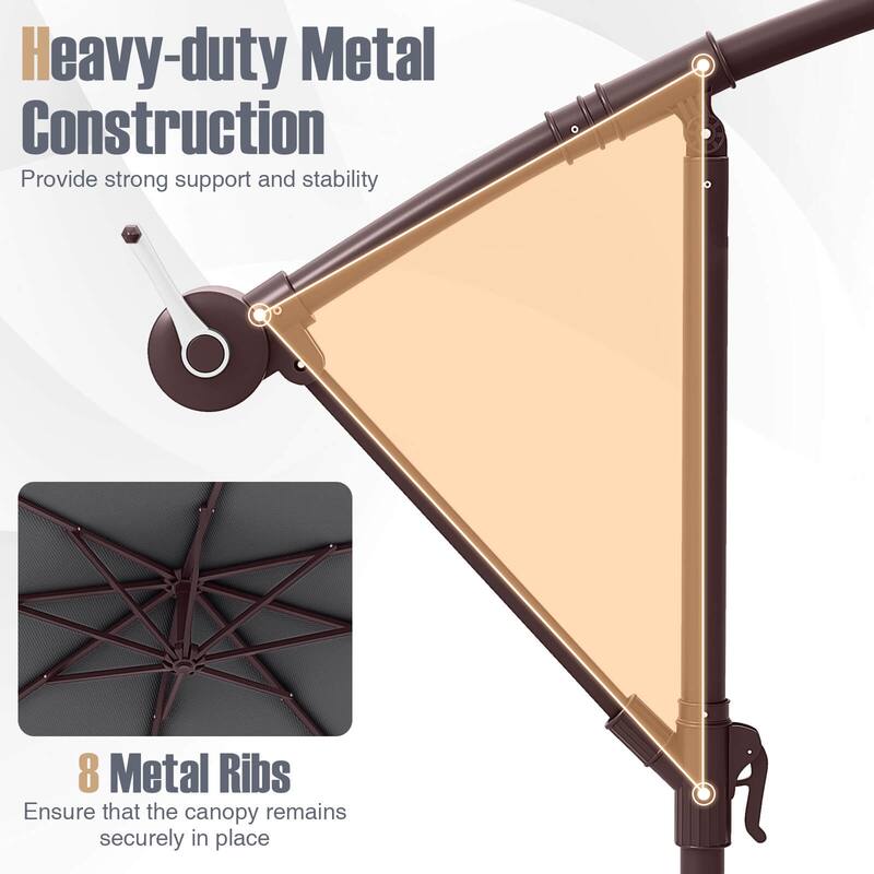 Costway Patio 10FT Hanging Offset Umbrella 32 LED Lights Sand Bag