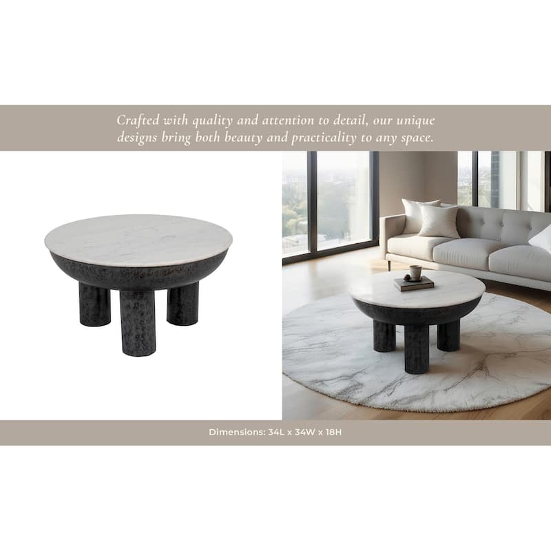 Sagebrook Home Chunky Leg Coffee Table Marble Top, White/Black