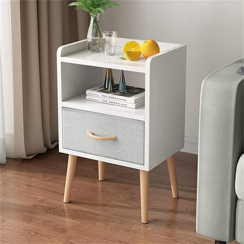 NightStand with Fabric Drawer - White