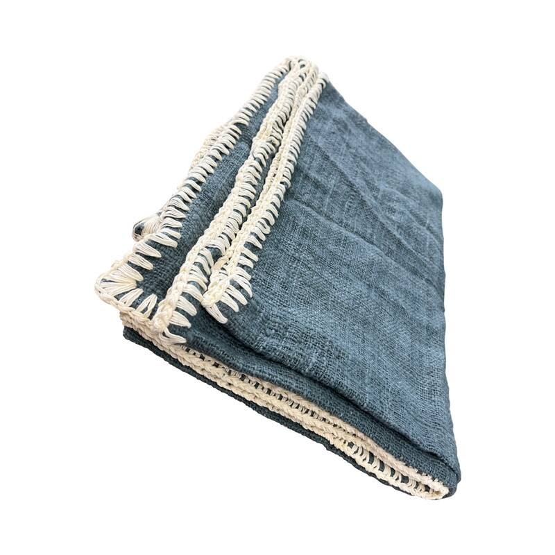 Approx. 84x54 Hand Woven 100% Cotton Throw Vintage Blue