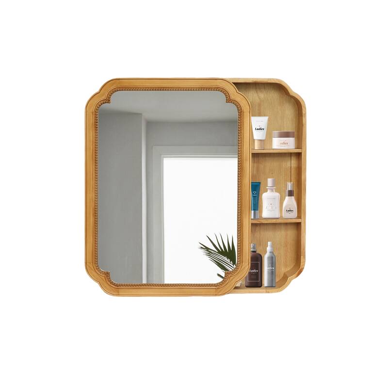 31.5" x 23.82" Wood Framed Wall - Mounted Mirror Cabinet with Storage Shelves, Medicine Mirror for Bathroom, Living Room