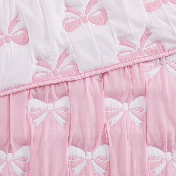 Ballet Bows Pink All-Season Soft Woven Matelasse Jacquard Reversible Cotton Blend Quilt Set