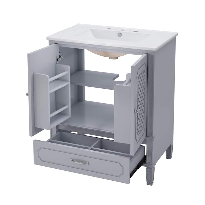 Roomfitters Bathroom Vanity with Double Sink Combo Set, Two Cabinets with Door Organizers and Two Drawers