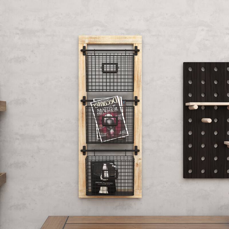 Black Metal Wire 3 or 2 Slot Magazine Rack Holder with Suspended Baskets and Label Slots