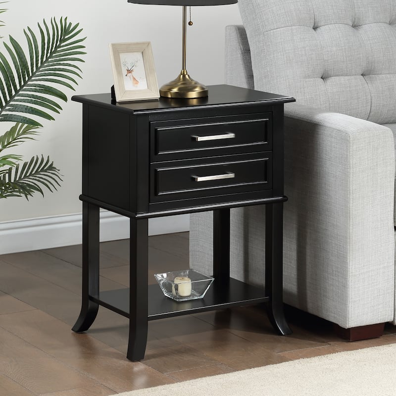 2 Drawer End Table with Shelf Modern Decorative Molded Front Storage Nightstand Solid Wood Flared Leg Accent Table - 22