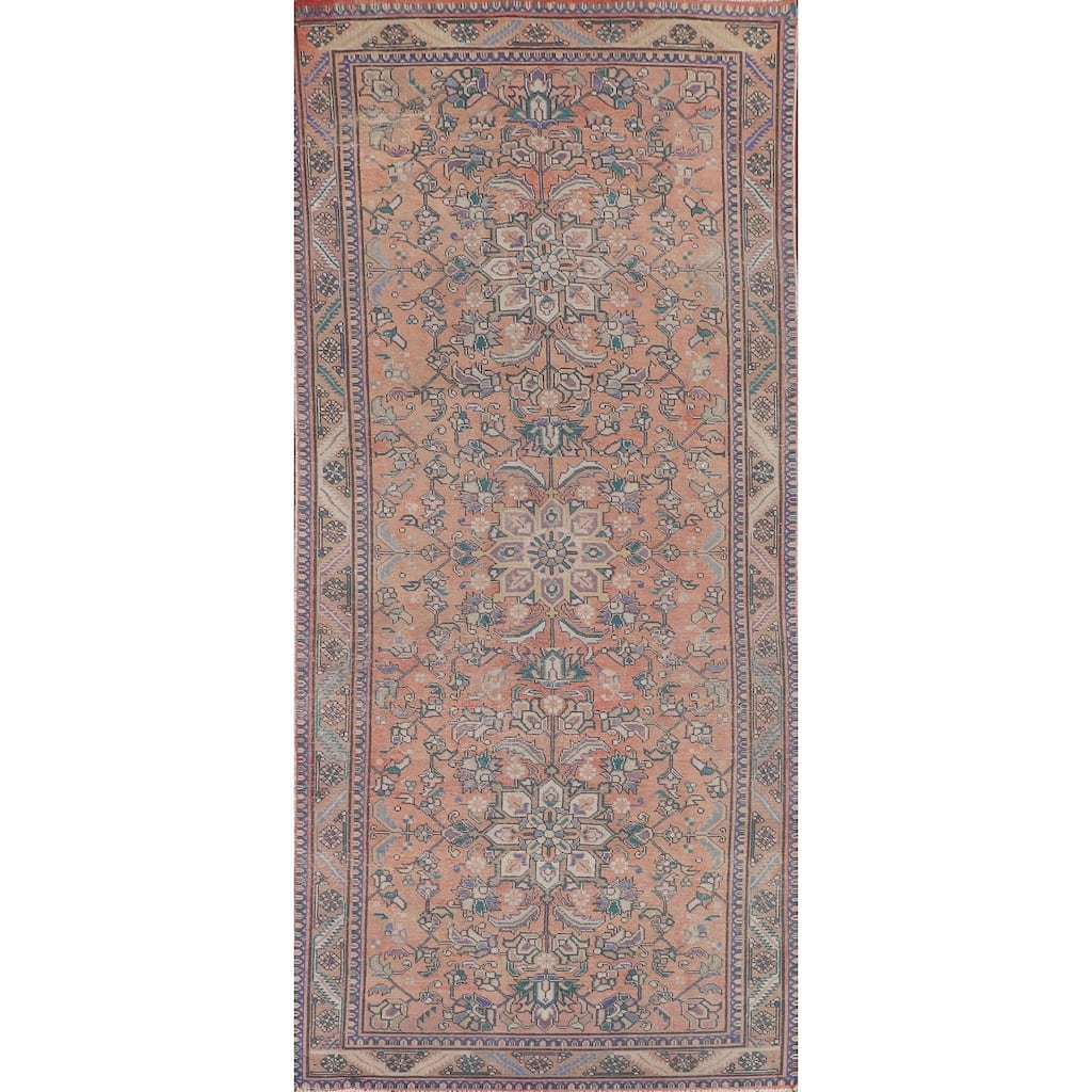 Floral Distressed Tabriz Persian Vintage Area Rug Handmade Wool Carpet - 4'8" x 12'6"