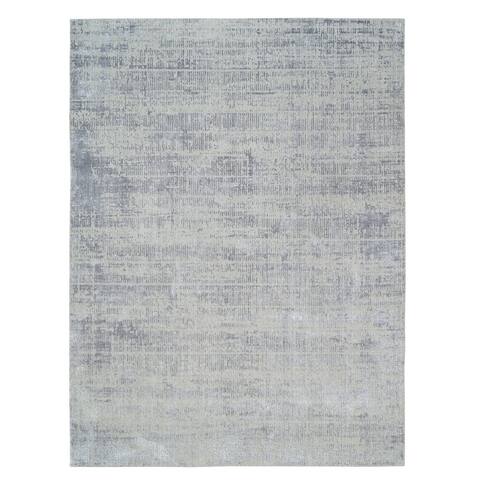 Shahbanu Rugs Hand-Loomed Gray Fine Jacquard Modern with Transitional Design Wool And Silk Oriental Rug (9'0" x 12'3")