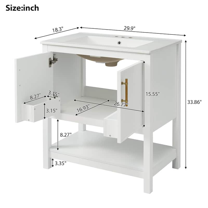 30 in. W x 18 in. D x 34 in. H Single Sink Freestanding Bath Vanity with White Ceramic Top