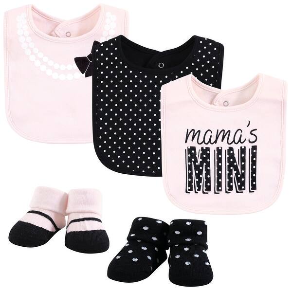 slide 1 of 1, Hudson Baby Infant Girl Cotton Bib and Sock Set, Mamas Mini Dot, One Size - Mamas Mini Dot - One Size