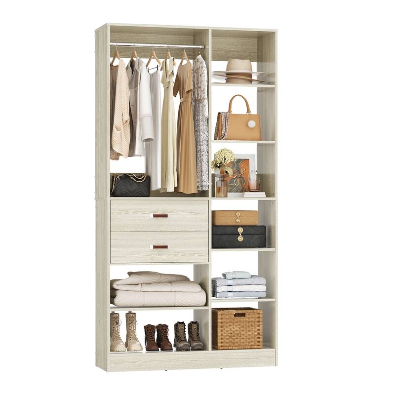 40'' Large Closet System with 10 Shelves and 2 Drawers, Freestanding Closet Organizer with Hanging Rods