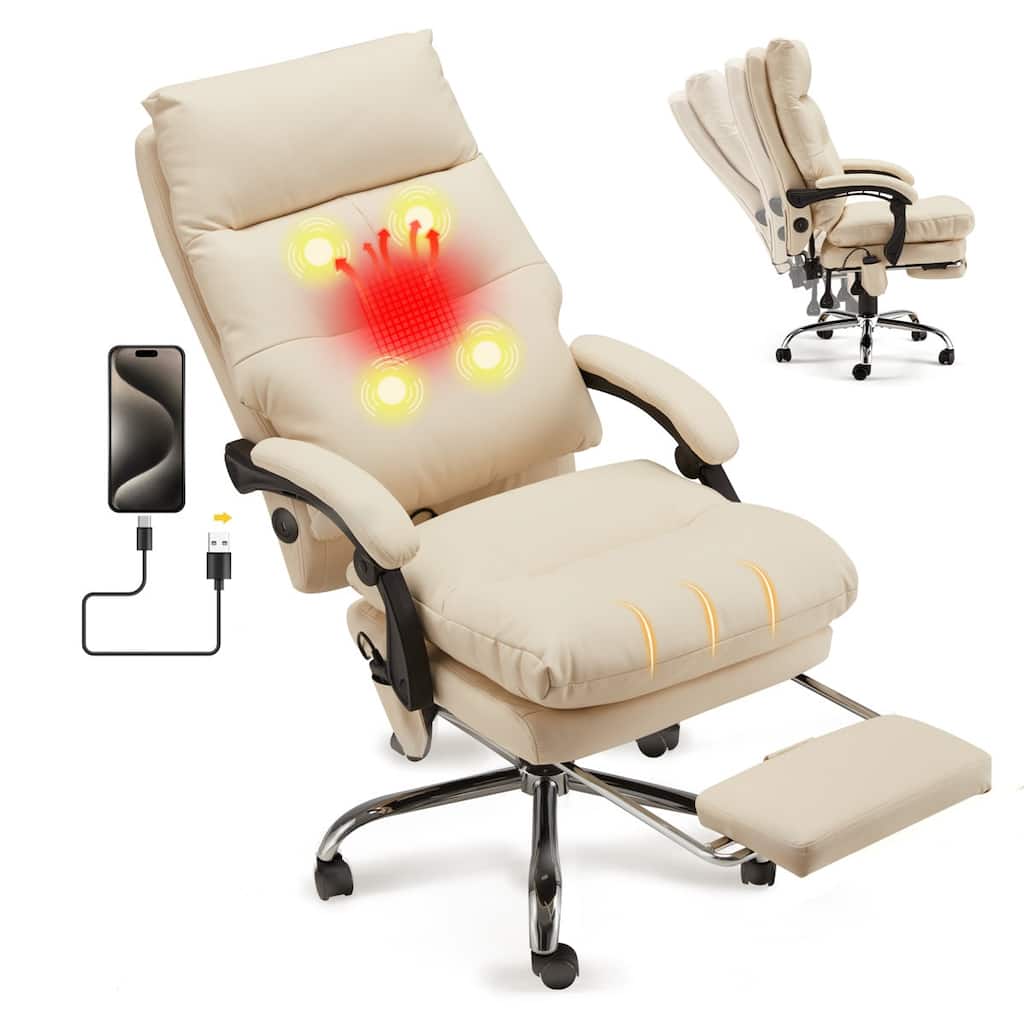 Massage Office Chair with Heat, Ergonomic Reclining Desk Chair with Footrest, Lumbar Support, Adjustable Arms