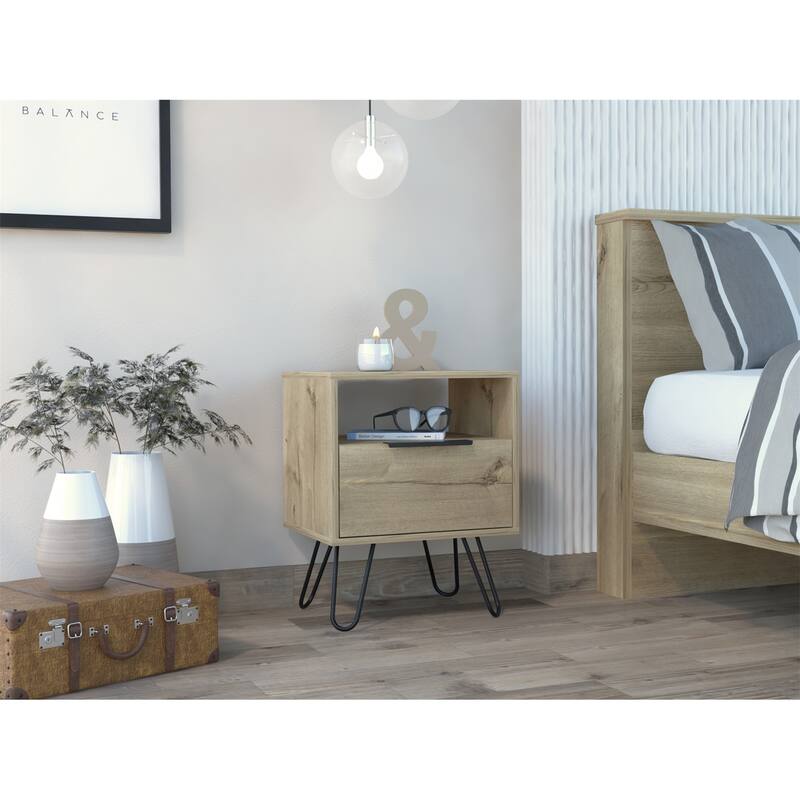 Modern Nightstand with 1 Drawer and 1-Shelf End Table Side Table Night Stand Bedside Table for Bedroom, Living Room - Light Oak