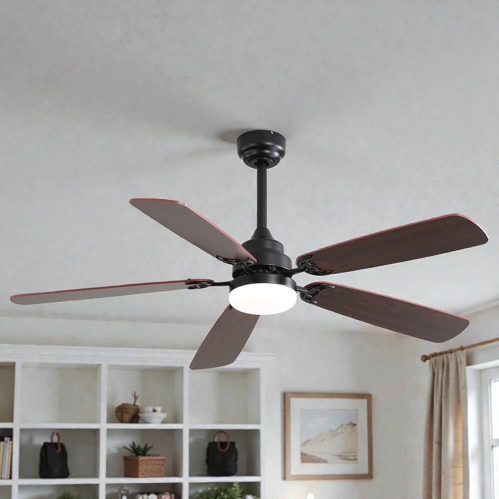 52 Inch Indoor Ceiling Fan with LED Light, 6-Speed Quiet DC Motor, 5 Blades, Dual-Color Design, Remote Control