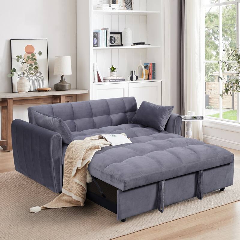 3-in-1 Velvet Sofa Bed - Futon for Small Spaces, Holds 500 lbs - Dark Grey