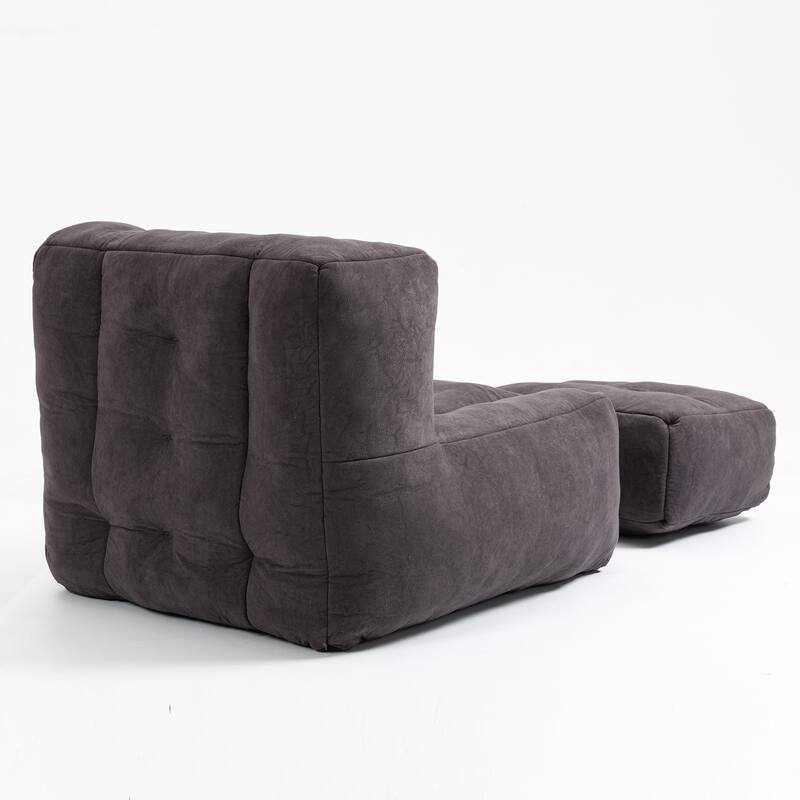 Fluffy Bean Bag Chair with Memory Foam and Ottoman, Super Soft Velvet Bean Bag for Adults & Kids, Comfortable Lazy Sofa
