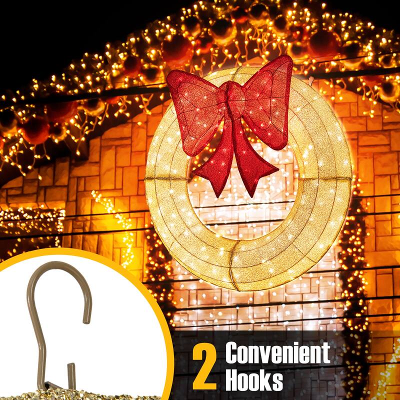 Gymax 48 Inch Lighted Christmas Mesh Wreath Pre-Lit Festive Wreath w/ - See Details
