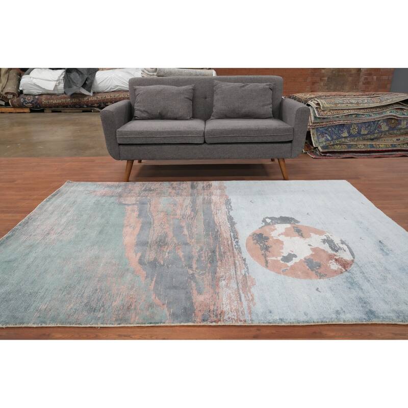 Hand Knotted Oriental Viscose Silk Carpet Modern Pictorial Multi-Colored Abstract Area Rug - 7' 8'' X 5' 9''