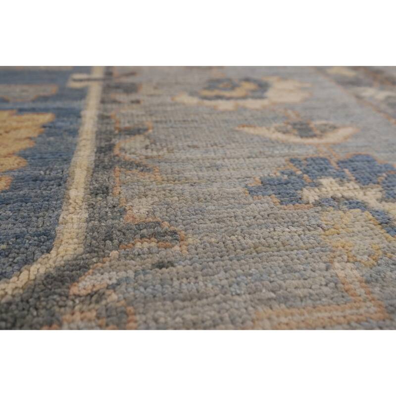 Transitional Blue Oushak Turkish Area Rug Handmade Wool Carpet - 9'2"x 11'10"