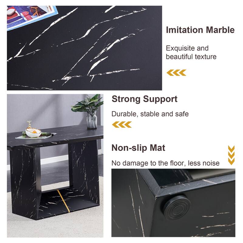 Roomfitters 5pcs Black Marble MDF Dining Table Set with PU Chairs and Widened Backrest Design