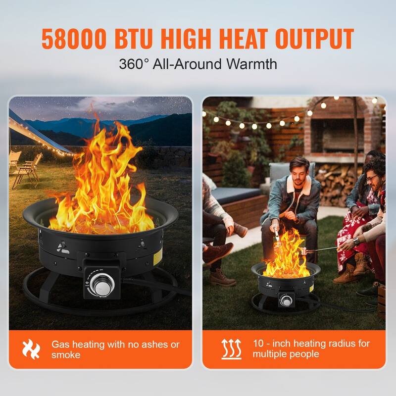 Black Steel Smokeless Propane Gas Fire Pit, Portable with Flame Control