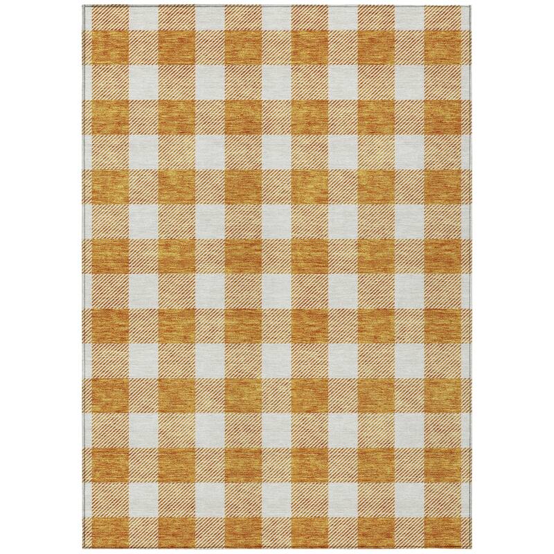 Machine Washable Indoor/ Outdoor Chantille Plaid Rug