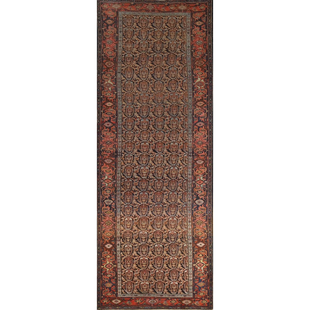 Hand Knotted Oriental 100% Wool Carpet Traditional Geometric Oranges & Rust Senneh Runner Rug - 15' 11'' X 5' 2''