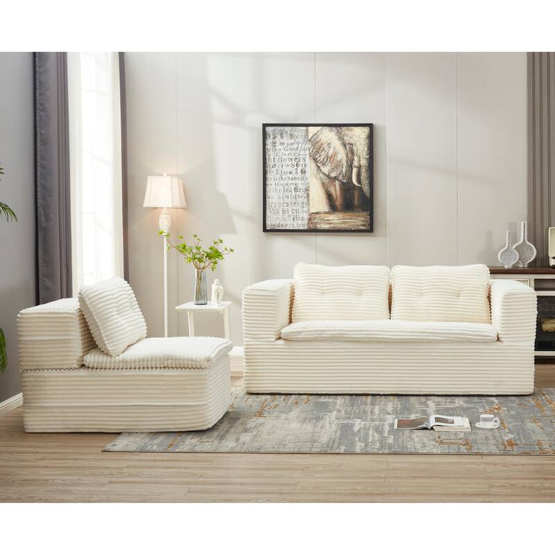 Convertible Floor Sofa Bed with Chaise Lounge, Corduroy 3-in-1 Sofa, Sofa to Bed with Dual-Purpose Blanket, No Assembly Required