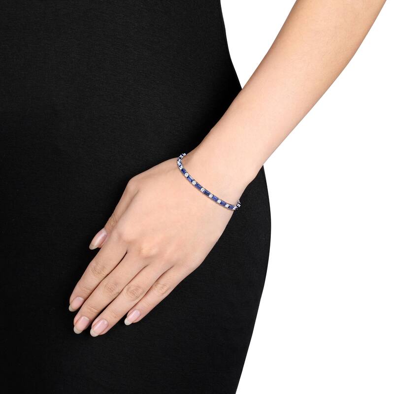 Miadora 18k White Gold Lab Grown Diamond and Created Ruby or Sapphire Tennis Bracelet
