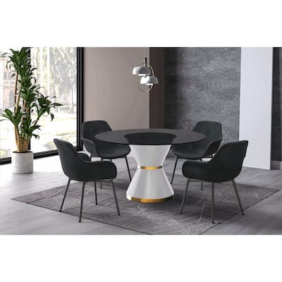 Round Dining Table with a Glass/Stone Tabletop in Qorvus Series by LeisureMod