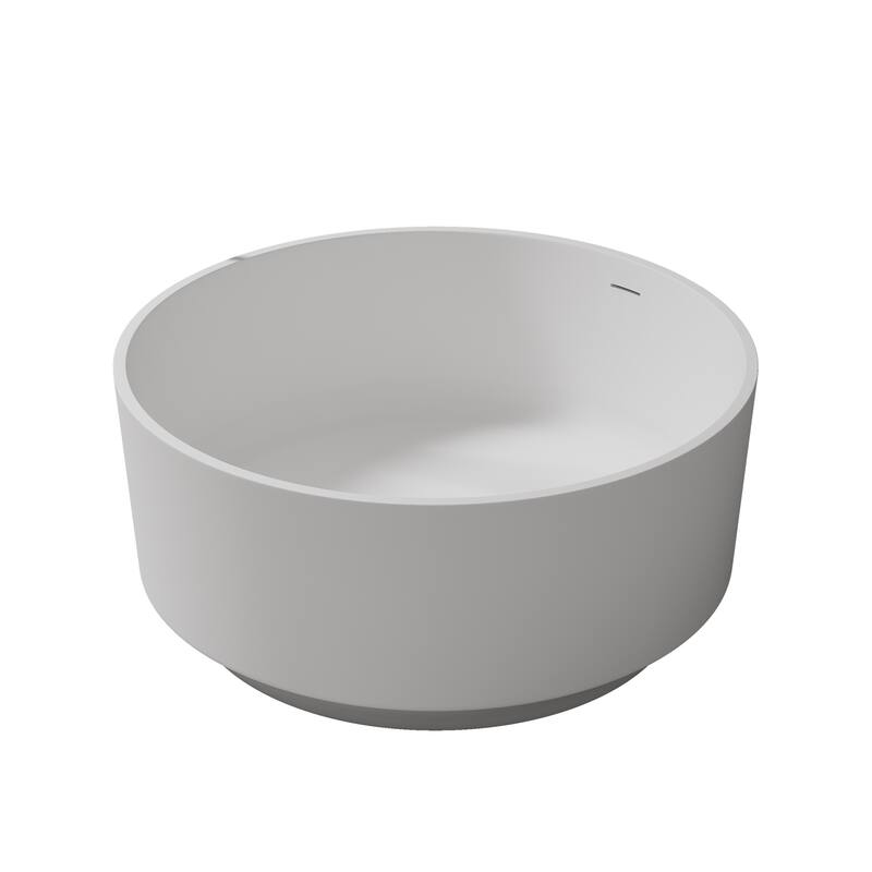 49 in. Freestanding Solid Surface Round Soaking Bathtub in Matte White, Compact Design with Center Drain