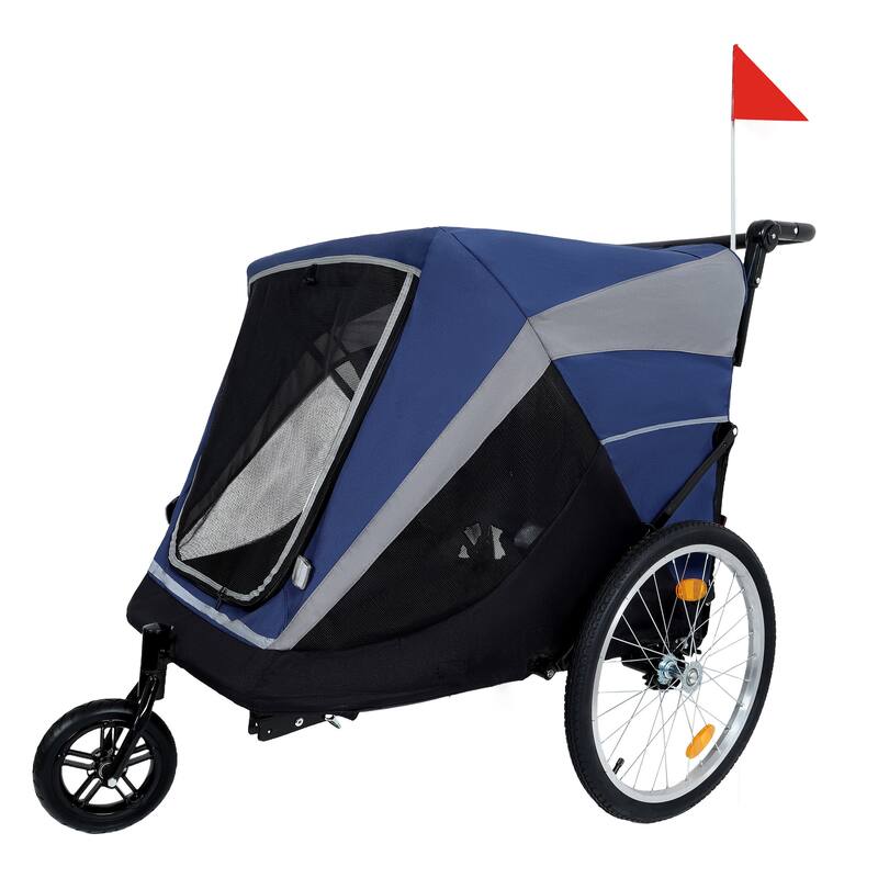 2-In-1 Bike Trailer & Push Cart For Pets-Quick Release Wheel,Pockets And Storage Bag,Holds Pets Up To 88 Lbs - Black+Blue