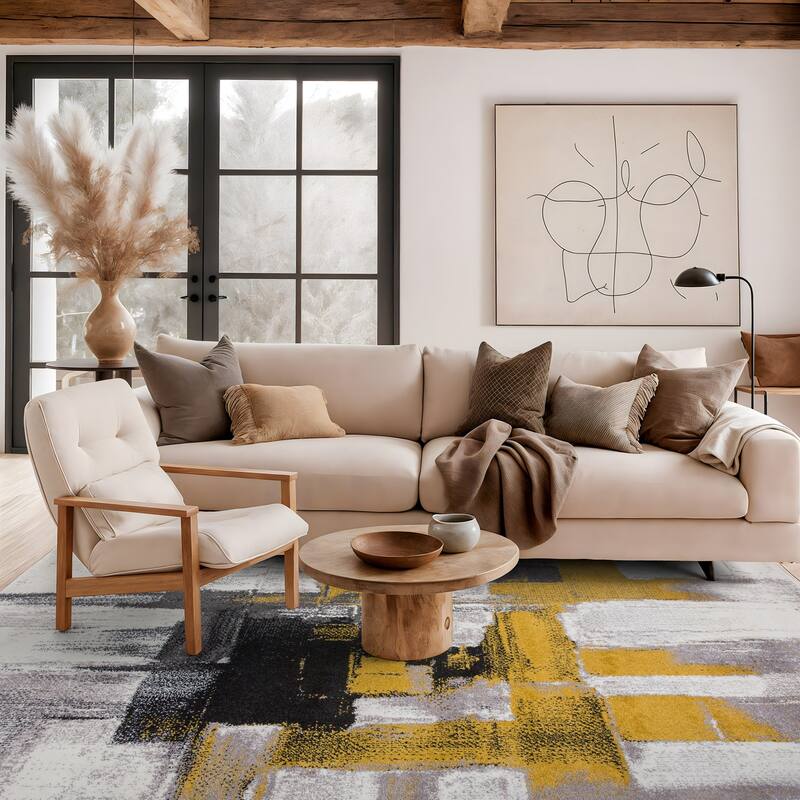 World Rug Gallery Modern Abstract Art Area Rug - 5' x 7' - Gold