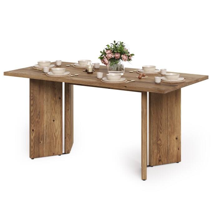 63-Inch Solid Wood Dining Table, Farmhouse Long Kitchen Table