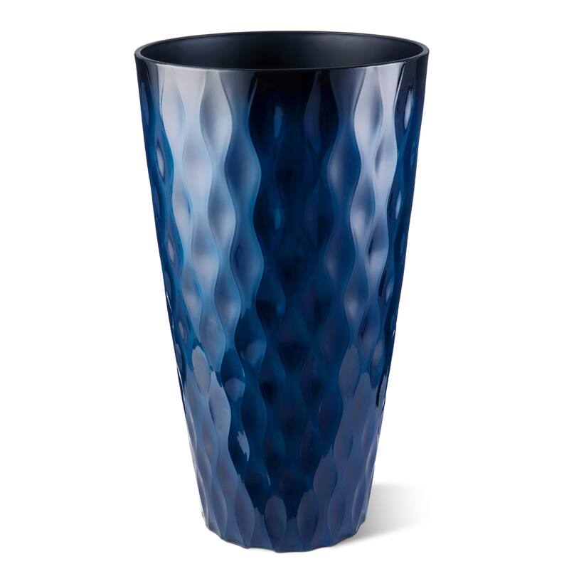 Glitzhome 23.75"H Set of 2 Oversized Wavy Texture Cobalt Blue/Turquoise/Red Tall Plastic Planter