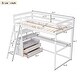 preview thumbnail 22 of 34, Twin/Full Size High Loft Bed w/Desk, Storage Shelves & 2 Built-in Drawers, Versatile Wood Twin/Full Loftbed Frame for Kids Teens