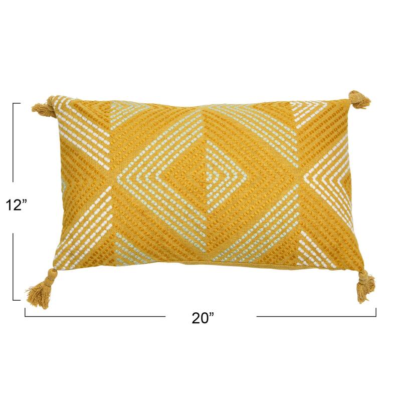 Cotton Embroidered Lumbar Pillow with Tassels