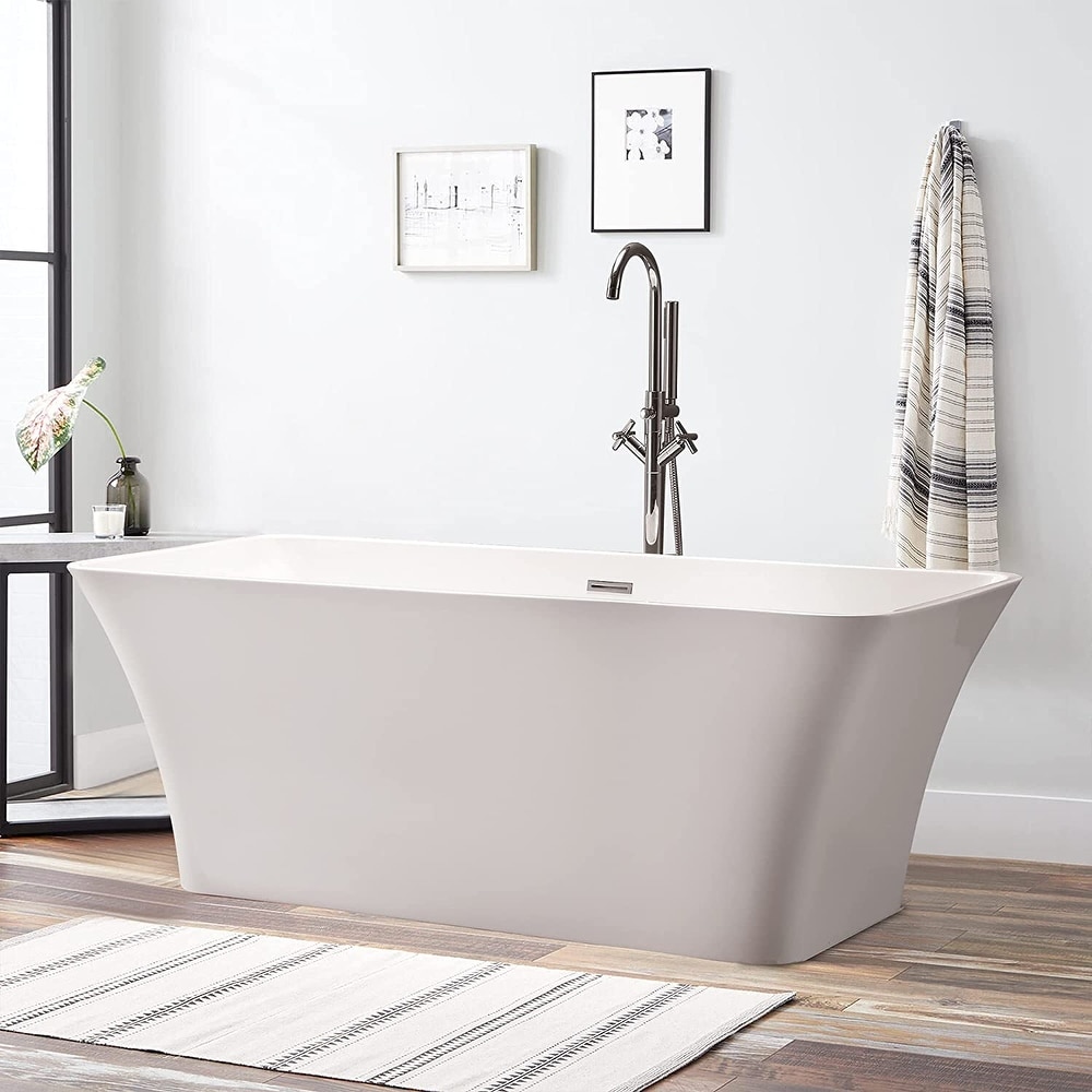 60 In Rectangle Freestanding Soaking Bathtub  Acrylic White D-MEC3061