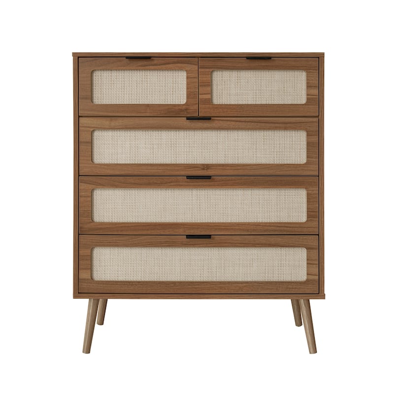 5 Drawer Cabinet, Accent Storage Cabinet, Suitable for Dining Room - Walnut