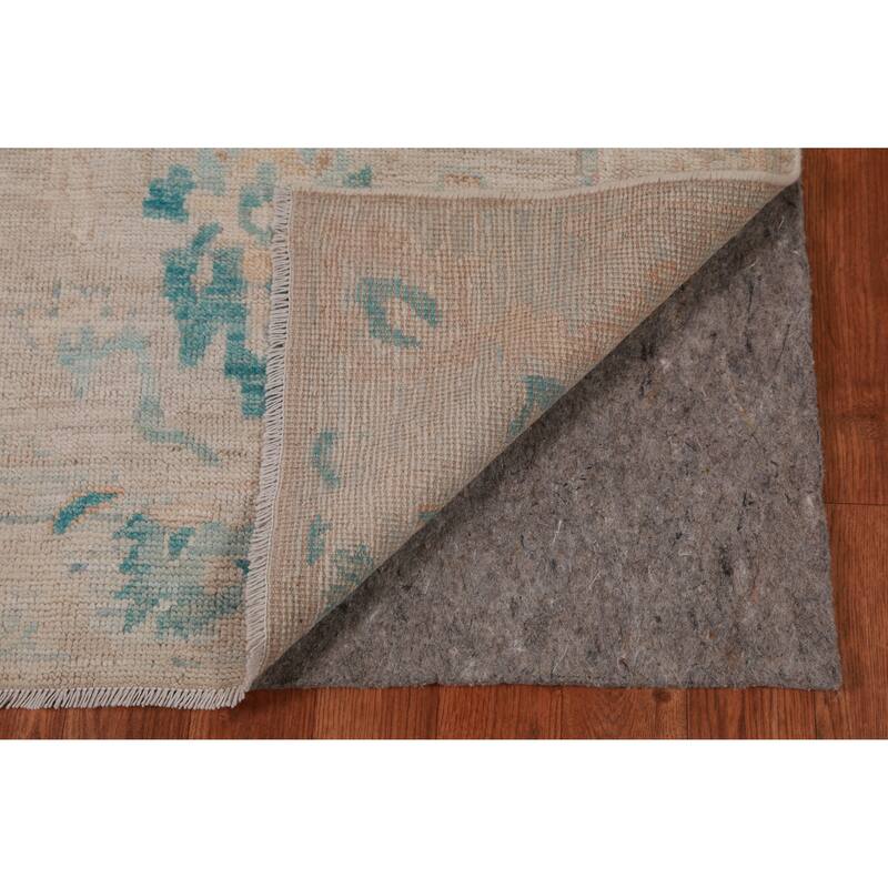 Hand Knotted Oriental 100% Wool Carpet Transitional Floral Beige & Ivories Oushak Runner Rug - 9' 10'' X 2' 8''
