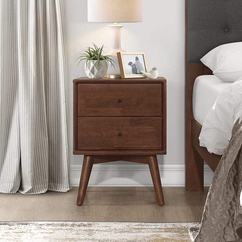 Roland Mid Century Modern Walnut Nightstand Bed Side Tables with 2 Drawers - Walnut - 2-drawer